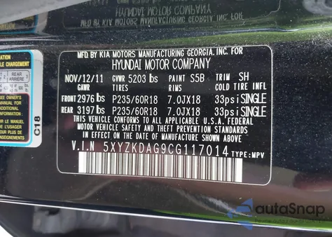 2012 Hyundai Santa Fe Limited V6 z USA, uszkodzony, nr VIN 5XYZKDAG9CG117014